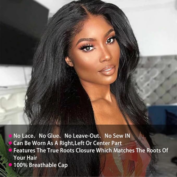 Julia Hair U Part Human Hair Wigs for Women 12A Kinky Straight Braizlian Human Hair Glueless Upart Wig No Glue No Sew in Beginner Friendly 180% Density No Lace Yaki Hair Wig 16 Inch