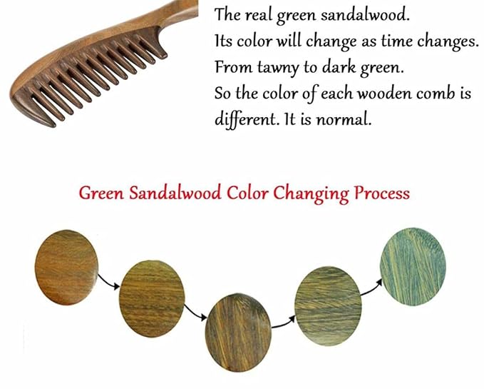Louise Maelys 2pcs Wooden Wide Tooth Comb for Curly Thick Hair Anti-Static Black & Green Sandalwood Detangler Hair Comb for Women Men