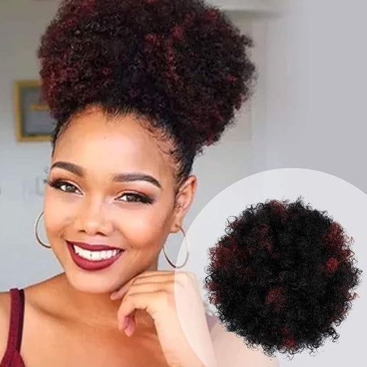 GLAM21USA Afro Puff Drawstring Ponytail Retro Kinky Curly Ponytail Wig Clip in Bun Hair Piece for Black Women Synthetic Hair Extension (MEDIUM, FS1B/BG)