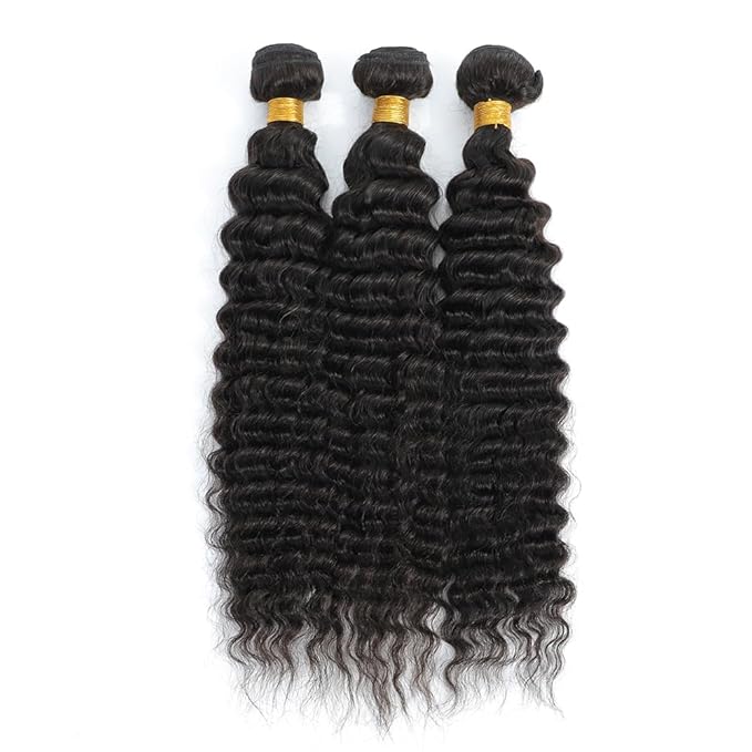Deep Wave Hair 3 Bundles 9A 100% Unprocessed Virgin Brazilian Remy Human Hair Loose Deep Wave Hair Bundles Human Hair Extensions Natural Black (18 18 18)