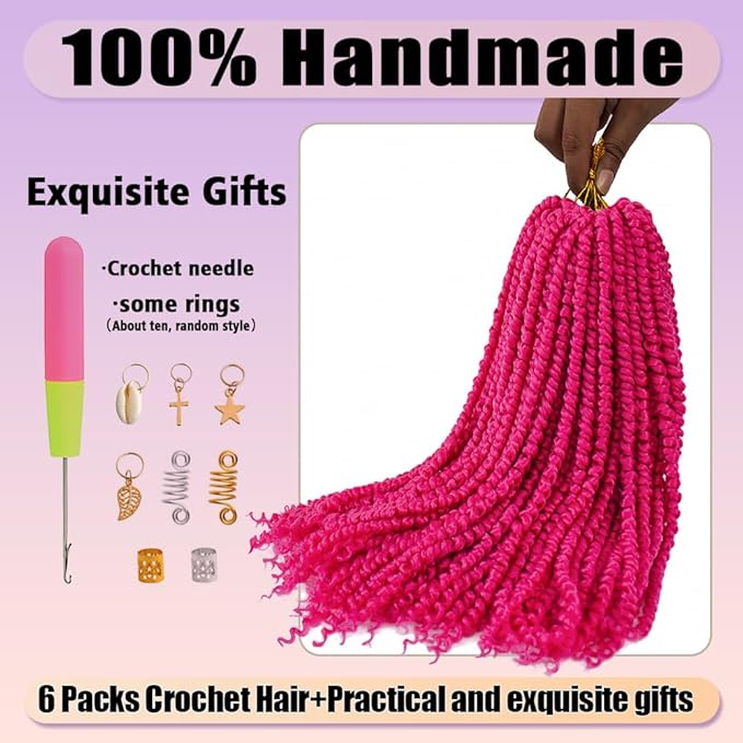 18inch Passion Twist Crochet Hair 96 Stands Pre-Twisted Passion Twist Hair 6 Packs Pre-Looped Passion Twists Braids Synthetic Passion Twist Pink Crochet Braids Hair Extensions (808#, 18 inch)
