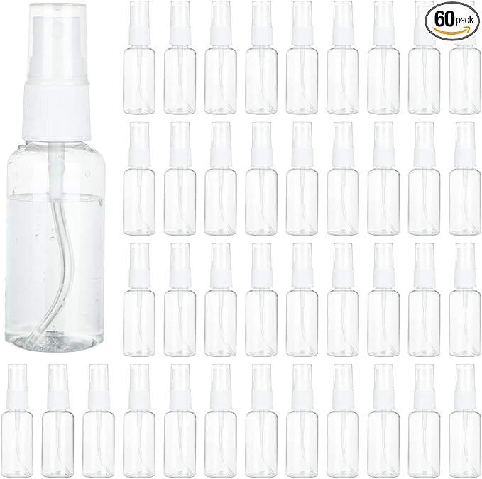 APACALI 60PCS 1 Oz Spray Bottle Mini Mist Sprayer Clear Fine Small Spray Bottle Empty Travel Spray Bottles Reusable Liquid Containers Water Spray Bottle for Perfume, Plant(30ml)