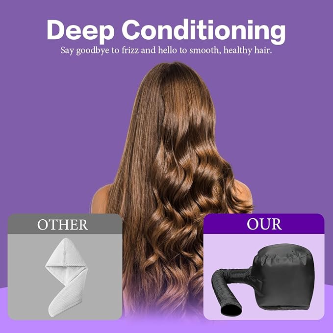 Hooded Hair Dryer Bonnet - Fast-Drying Bonnet Hair Dryer for Natural Hair, Deep Conditioning, Styling, & Curl Enhancing - Adjustable Fit, Heat Distribution, Portable & Lightweight for Travel（Black）