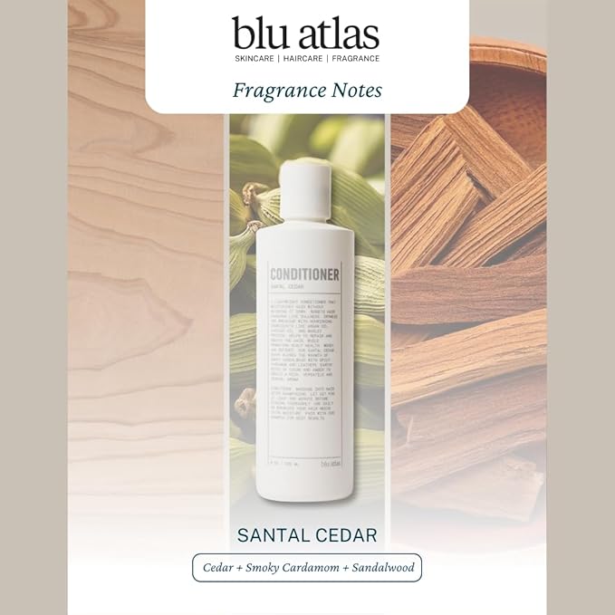 Blu Atlas Men's Natural Conditioner – Organic, Sulfate-Free, Paraben-Free – Deep Moisturizing & Scalp Soothing – Santal Cedar Scent – Made in America – 8 oz