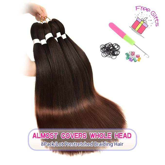 8 Pack Ombre Braiding Hair Pre Stretched - 26" 100G/Pack Premium Pre Stretched Braiding Hair Extensions, Professional Itch Free Hot Water Setting Perm Yaki Texture Prestretched Hair(1B30)