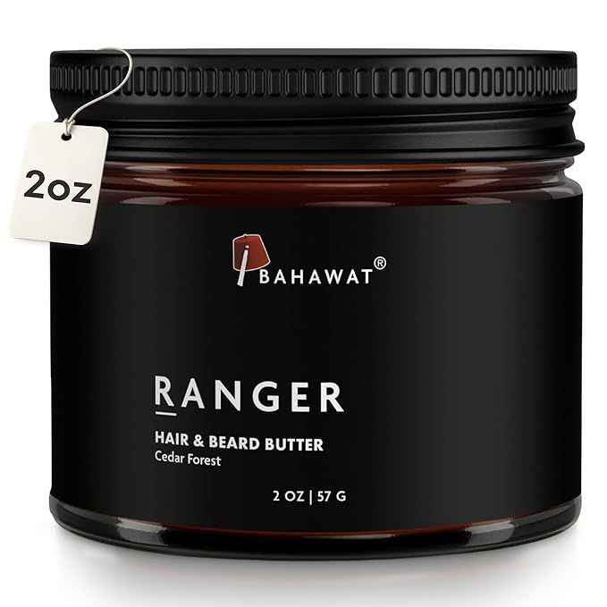 BAHAWAT Hair & Beard Butter for Men Leave-in Conditioner - Cedar Forest scent - Strengthen & Soften– Made in USA -Organic Natural Ingredients | The Best Beard Butter - 2 oz.