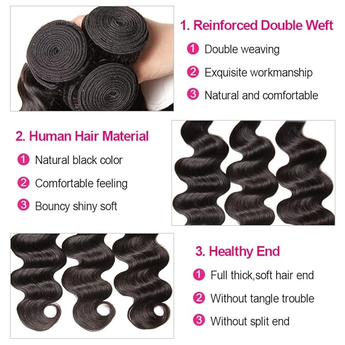 Human Hair Bundles Body Wave 3 Bundles (26 28 30 Inch) 100% Unprocessed Human Hair Virgin Remy Hair Extension Natural Color for Black Women