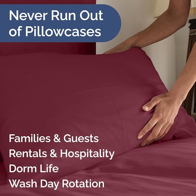 King Pillow Cases Set of 8 - Ultra Soft Hotel Quality Pillowcase Covers - Comfy & Wrinkle Free - Shrink, Stain & Fade Resistant - Easy-Care, Machine Washable Pillow Protectors - 8 Piece Set - Burgundy