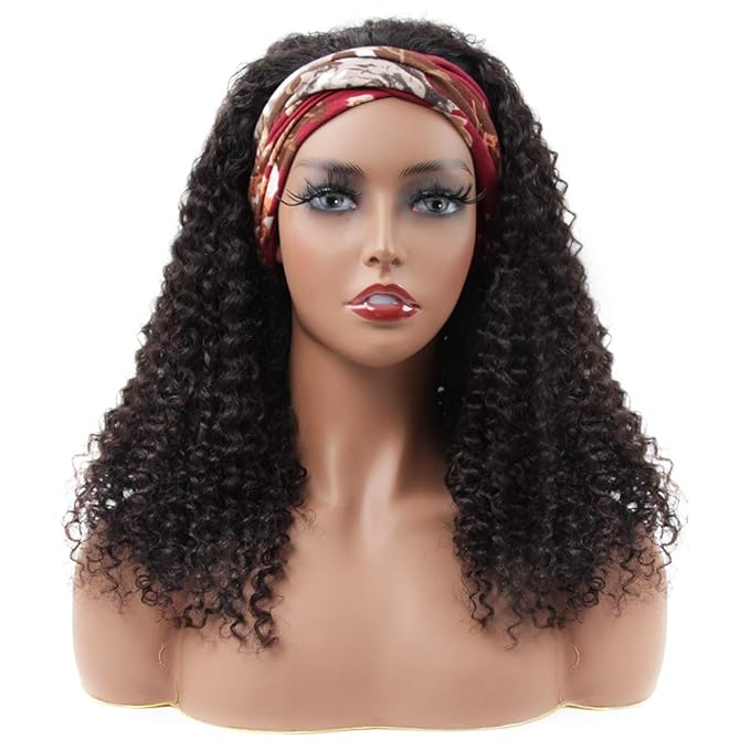 ISEE Headband Wig Human Hair Kinky Curly Human Hair Wigs for Black Women Glueless None Lace Front Wigs 180% Density 20inch