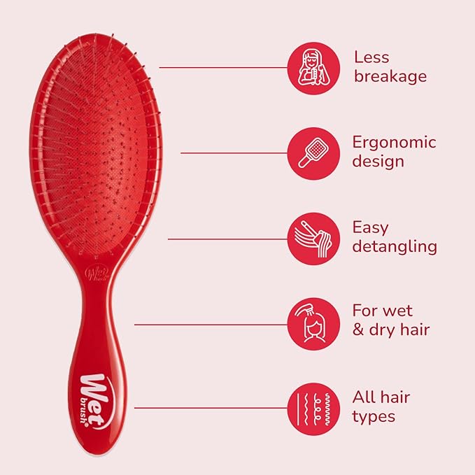 Wet Brush Original Detangler - Ultra-Soft Bristles for Effortless, Pain-Free Brushing - Glides Through Wet, Dry, or Damaged Hair - Perfect for Women, Men & All Hair Types - Amazon Exclusive Red