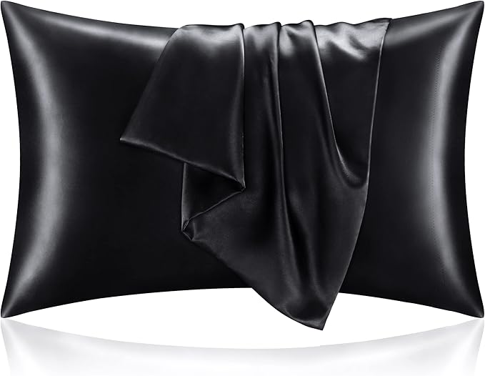 BEDELITE Satin Pillowcase for Hair and Skin, Super Soft and Cooling Similar to Silk Pillow Cases 2 Pack with Envelope Closure, Gift for Women Men(20"x40" King Size, Black)