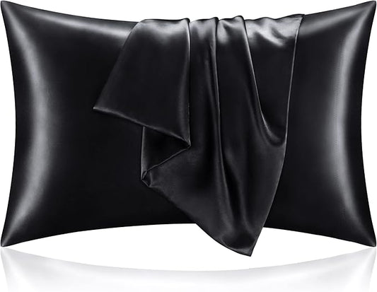 BEDELITE Satin Pillowcase for Hair and Skin, Super Soft and Cooling Similar to Silk Pillow Cases 2 Pack with Envelope Closure, Gift for Women Men(20"x26" Standard Size, Black)