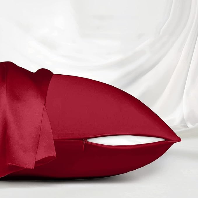 Red Silk Pillowcase for Hair and Skin Made in USA, 22 Momme Mulberry Silk Pillow Case with Zipper, 6A Grade Organic Fabric, Cooling, Anti Acne, Soft, 1 Pc 20"x30" (Queen, Red)