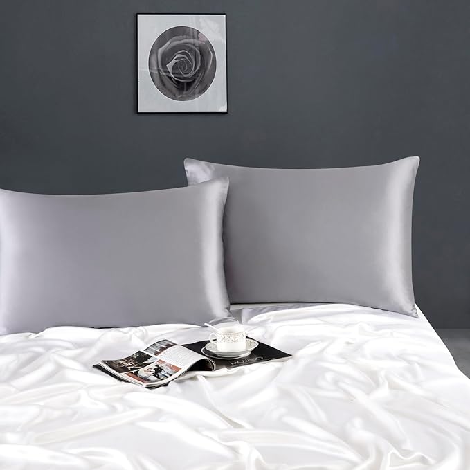 ZIMASILK 100% Pure Mulberry Silk Pillowcase for Hair and Skin Health,Soft and Smooth,Both Sides Premium Grade 6A Silk,600 Thread Count,with Hidden Zipper,1pc(Standard 20''x26'',Silver Grey)