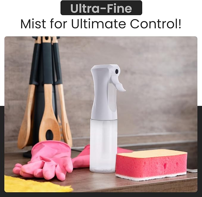 VIGOR PATH Continuous Spray Bottle – Fine Mist Mister Spray Bottle for Hair, Plants, Cleaning, Pets & Travel | Refillable Water Spray Bottles (200ml / 6.7oz) Clear