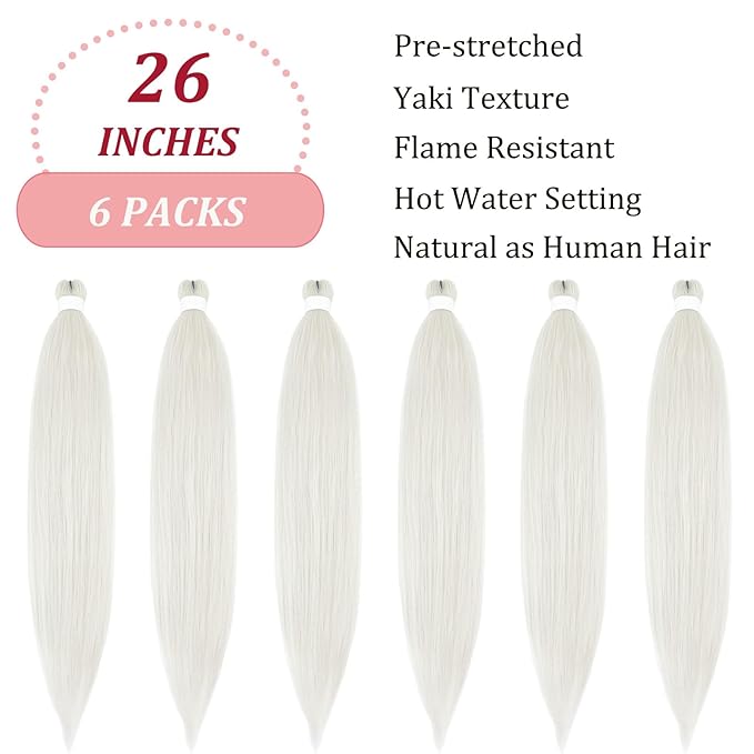 Silver Grey Braiding Hair Kanekalon Hair Extensions for Braiding Braids Grey Braiding Hair Pre Stretched 26 inch Synthetic Jumbo Knotless Kids Prestressed Braiding Hair 26 inch 6 packs