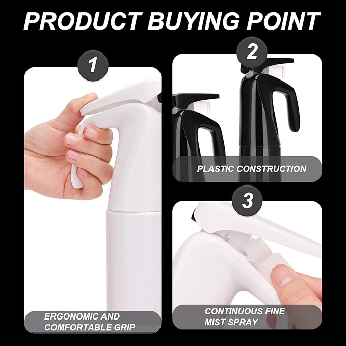 NIDONE Barber Spray Bottle, 2PCS 300ml Continuous Spray Bottle, Refillable Hair Mister, Hair Bottles for Hairstyling, Cleaning, Salons