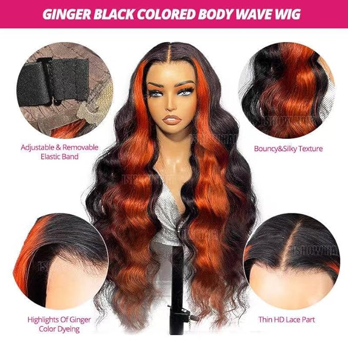 200% Density 13X6 Ginger Lace Front Wigs Human Hair Pre Plucked for Women Ombre 13X6 HD Transparent Ginger Orange Lace Front Wigs Human Hair Glueless Ginger Colored Wigs Human Hair (32Inch)