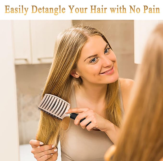 KTKUDY Detangling Brush Getting Knots Out without Pain - Boar Bristles Hairbrush Make Hair Shiny & Healthier Vented Detangler Brush for Women Men Kids Wet and Dry Hair