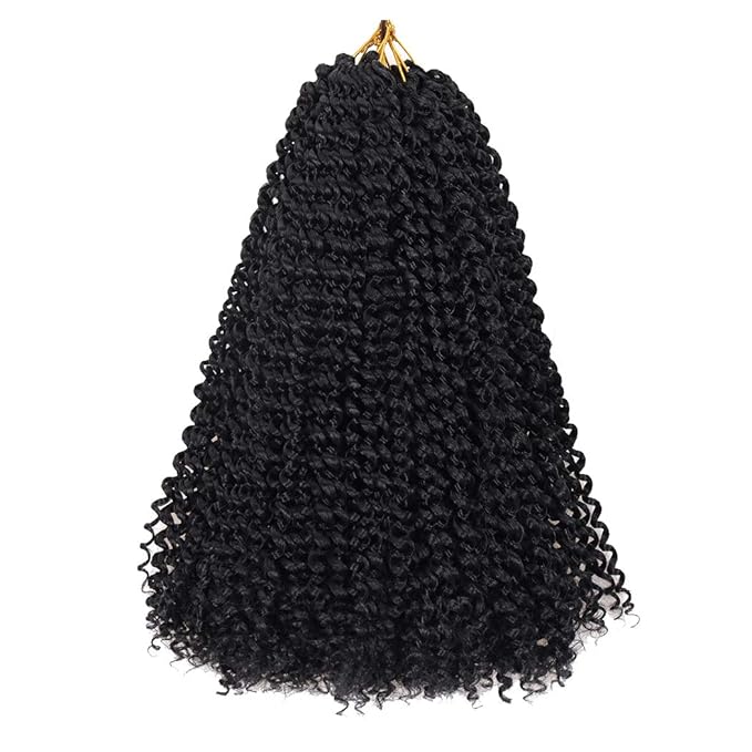 Dorsanee Black Passion Twist Hair 16 Inch 7 Packs Water Wave Crochet Hair Long Bohemian Curly Braiding Hair for Butterfly Locs, Faux Locs, Boho Style Spring Twist Crochet Braids (1#)