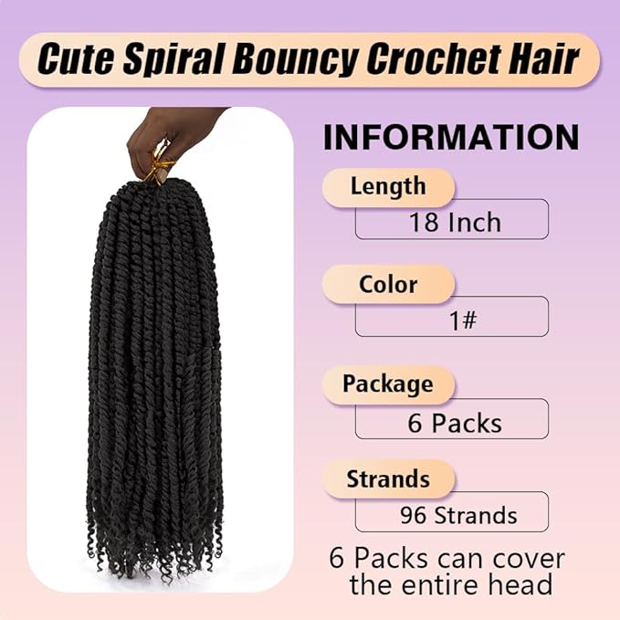 18inch Passion Twist Crochet Hair 96 Stands Pre-Twisted Passion Twist Hair 6 Packs Pre-Looped Passion Twists Braids Synthetic Passion Twist Brown Crochet Braids Hair Extensions (1#, 18 inch)