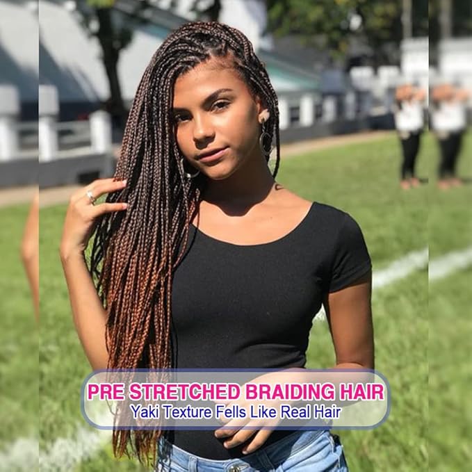 8 Pack Ombre Braiding Hair Pre Stretched - 36" 110G/Pack Premium Pre Stretched Braiding Hair Extensions, Professional Itch Free Hot Water Setting Yaki Texture Prestretched Hair(1B30)