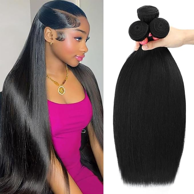 20 22 24 Inch 3 Bundles Human Hair Straight 12A 100% Unprocessed Brazilian Virgin Human Hair Bundlles Straight Natural Black, True to Length, Full to Weight