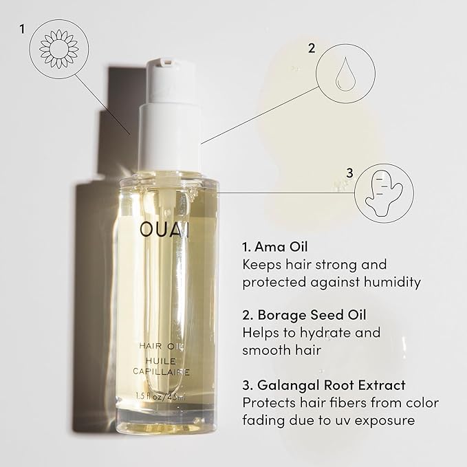 OUAI Hair Oil - Hair Heat Protectant Oil for Frizz Control - Adds Shine and Smooths Split Ends - Color Safe Formula - Paraben, Phthalate and Sulfate Free (1.5 fl oz)