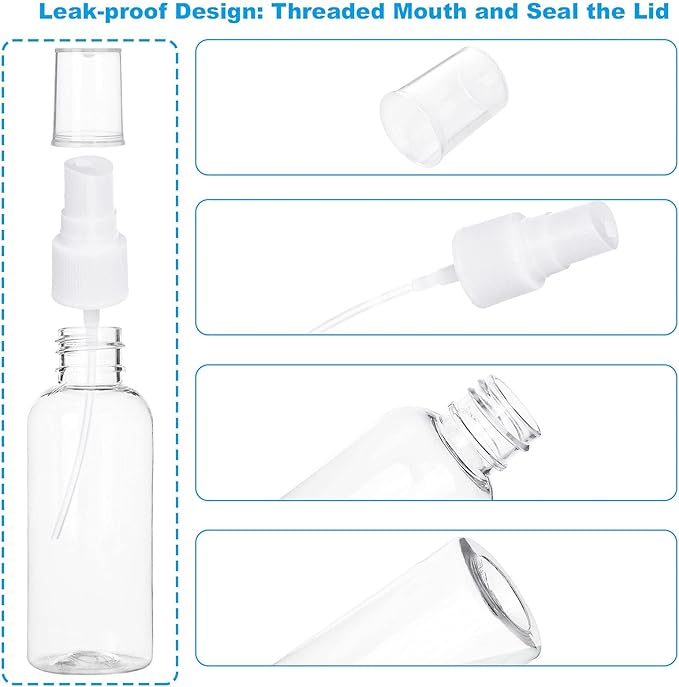 APACALI 50pcs 2 Oz Clear Fine Mist Spray Bottles, Reusable, Leak-Proof, Mini Travel Empty Spray Bottles for Perfume, Plant, etc. (60ml)