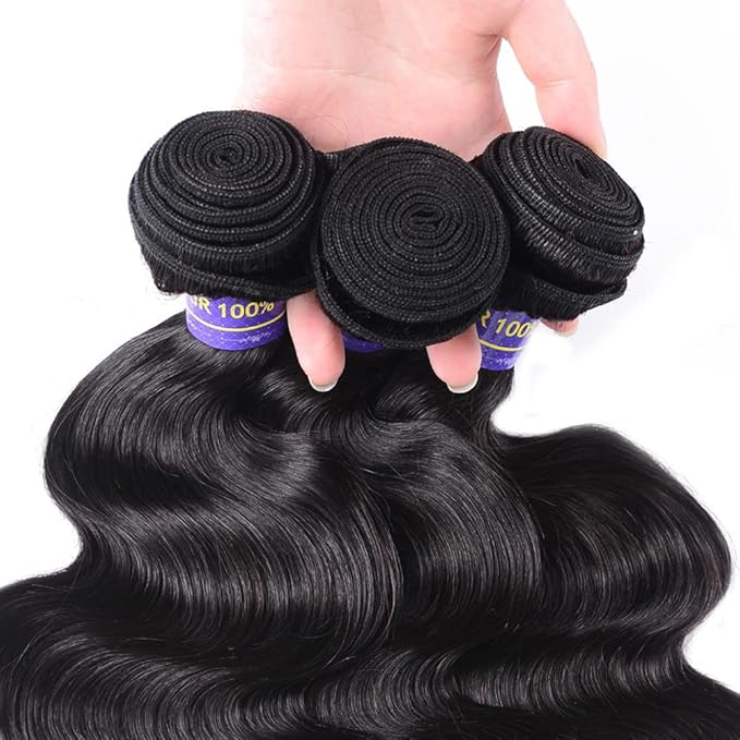 Aopusi Human Hair Bundles Body Wave 3 Bundles (14 16 18 Inch) 100% Unprocessed Human Hair Virgin Remy Hair Extension Natural Color for Black Women