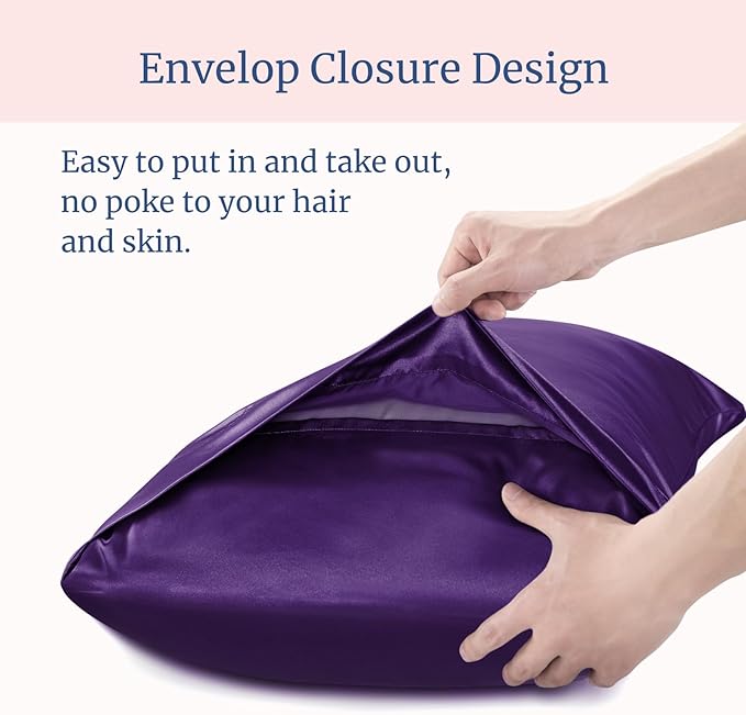 BEDELITE Satin Pillowcase for Hair and Skin, Super Soft and Cooling Similar to Silk Pillow Cases 2 Pack with Envelope Closure, Gift for Women Men(20"x40" King Size, Plum Purple)