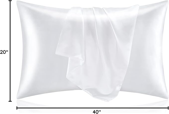 BEDELITE Satin Pillowcase for Hair and Skin, Super Soft and Cooling Similar to Silk Pillow Cases 2 Pack with Envelope Closure, Gift for Women Men(20"x40" King Size, White)