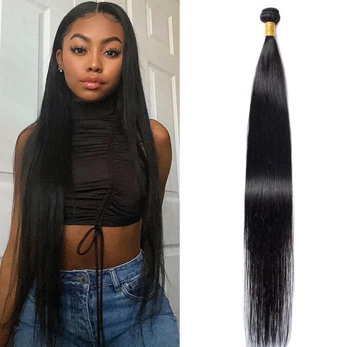 28 InchStraight Bundles Human Hair, 100% Unprocessed Brazilian Virgin Hair, Straight Bundles, Natural Black, Wet And Wavy Bundles - 1 Pack, Style Keep Texture Silky Soft, Hair Extension