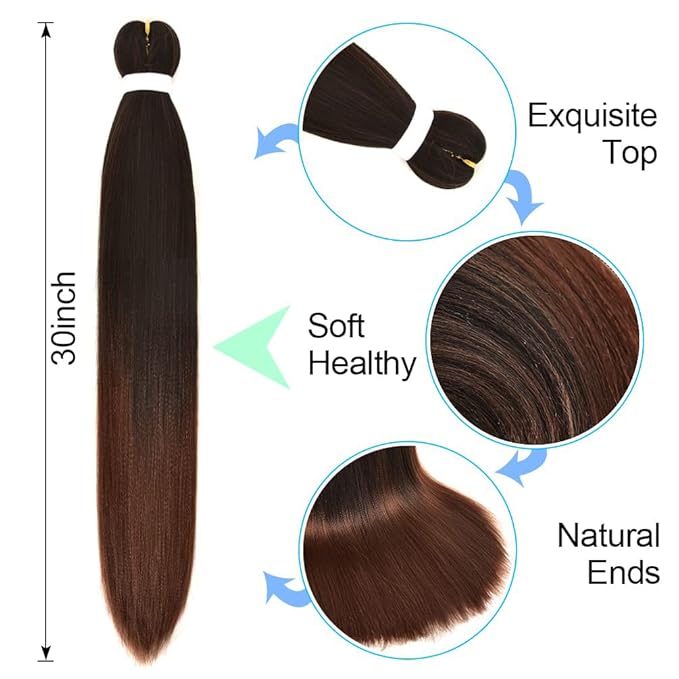 8 Pack Ombre Braiding Hair Pre Stretched - 30" 100G/Pack Premium Pre Stretched Braiding Hair Extensions, Professional Itch Yaki Texture Prestretched Hair(1B30)