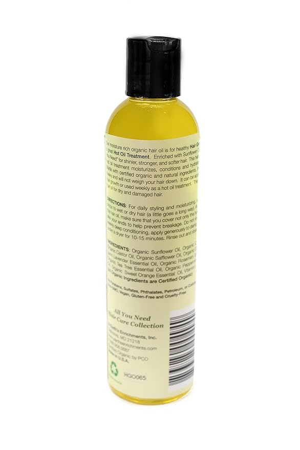 Earth's Enrichments Hot Oil Treatment for Dry, Damaged Hair, Hair Growth Serum, Moisturizes, Hydrates, Reduce Shedding and Breakage, USDA Organic, 8oz