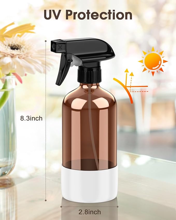 Glass Spray Bottle with Silicone Sleeve Protection, Amber Glass Spray Bottle Set for Window Cleaner Aromatherapy Facial Hydration Watering Flowers Hair Care 2 Pack/16 oz (White & Orange, 16 oz)