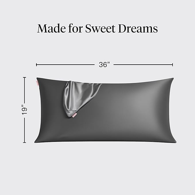 Kitsch Satin Pillowcase with Zipper for Hair & Skin, Softer Than Silk Pillow Cases King, Wrinkle-Free, Smooth and Cooling Satin Pillow Covers, King Size 19"x36" - Charcoal