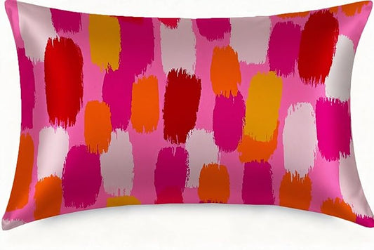 Silk Pillow Case for Hair and Skin Abstract Retro Pink Orange Brush Standard Size Silk Pillow Case with Zipper Super Soft Pillow Covers for Women Bed Sleeping, 20x26 Inches