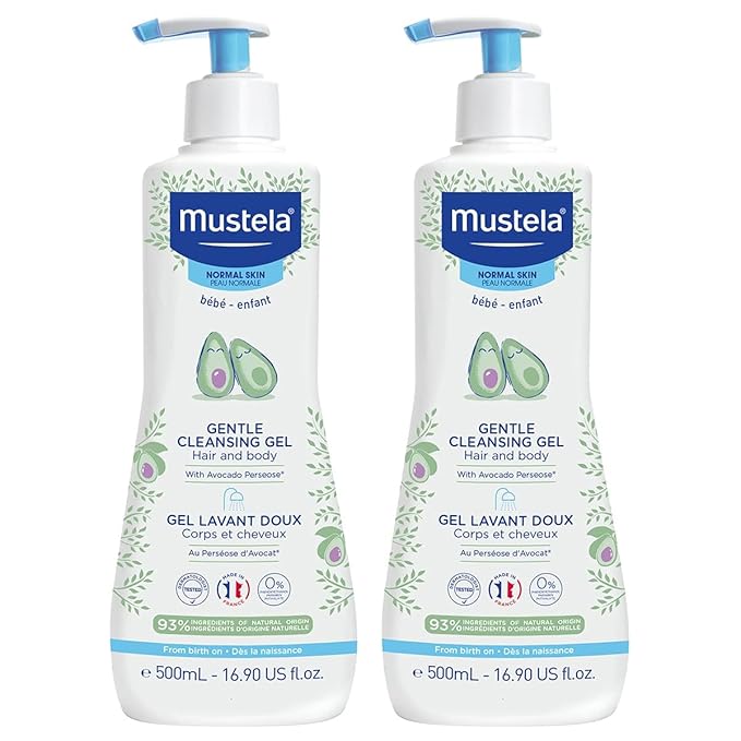 Mustela Baby Gentle Cleansing Gel - Baby Hair & Body Wash - with Natural Avocado fortified with Vitamin B5 - Biodegradable Formula & Tear-Free ââ‚¬â€œ 16.90 Fl Oz (Pack of 2)