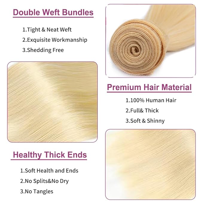 613 Bundle Human Hair 18 Inch Straight Blonde 1 Bundle Human Hair 14A Grade 100% Unprocessed Brazilian Virgin 613 Straight 1 Bundle