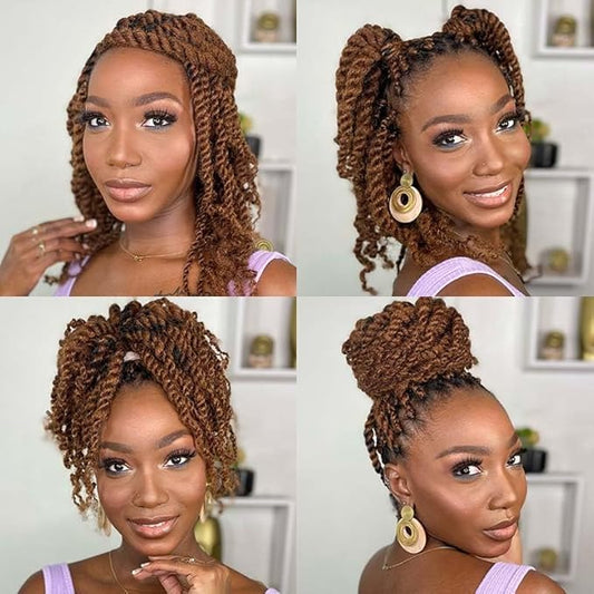 QVR Spring Twist Crochet Human Hair Afro Kinky Curly Braiding Hair Extension, QVR Upgraded Afro Kinkys Bulk Auburn Brown Hair