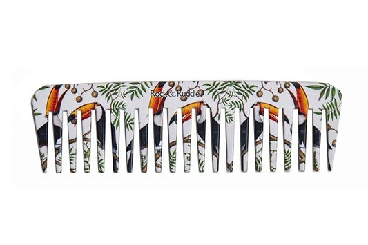 Rock & Ruddle Wide Tooth Comb. Perfect for Detangling Wet Hair and Applying Hair Color. Toucans Design