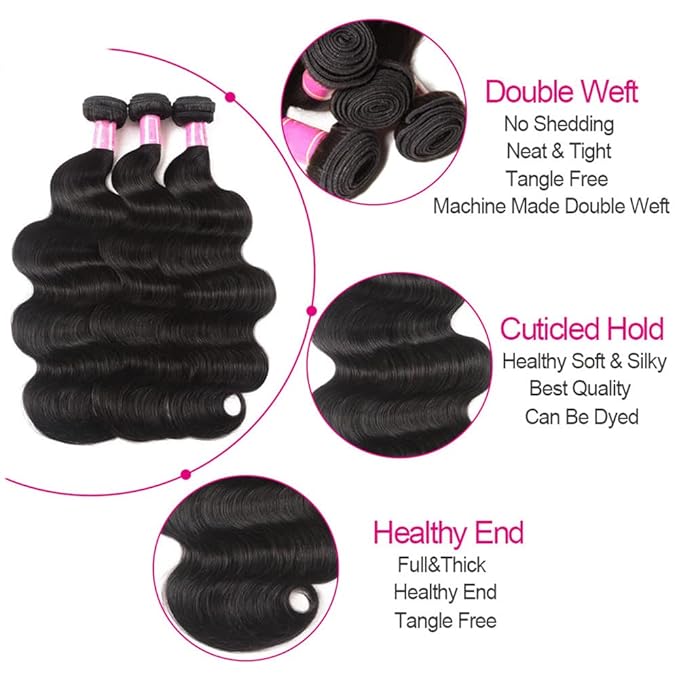 YISEA Body Wave 3 Bundles with Closure(12 14 16+10) 100% Unprocessed Brazilian Body Wave Human Hair Bundles with 4X4 Lace Closure Free Part Natural Color