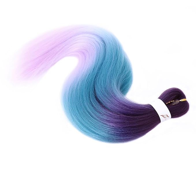 Dorsanee 3 Tone Braiding Hair Pre Stretched 24 Inch 3 Packs Braiding Hair Extensions for Box Braids Twists Locs Hair Soft Yaki Texture Hot Water Setting (#Purple/Lake Blue/Light Purple)