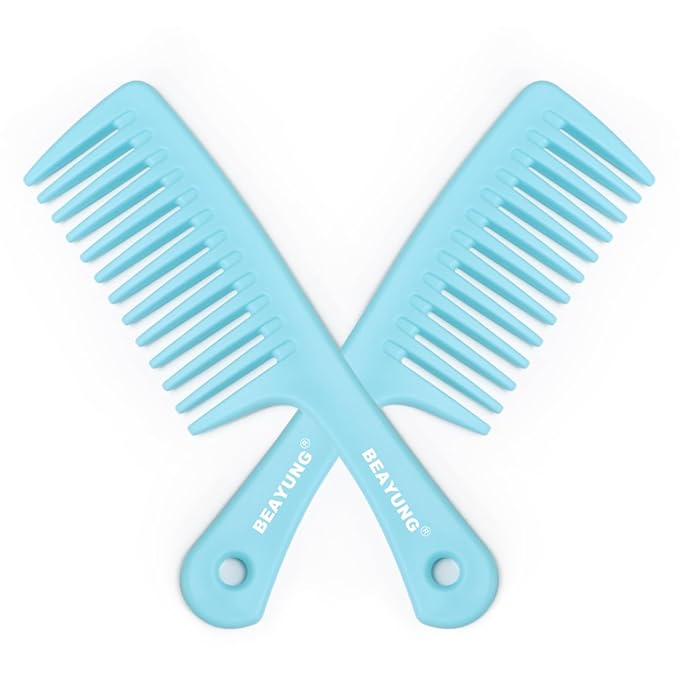2PCS Large Wide Tooth Comb, Shower Combs, Hair comb for wet curly hair, Durable Hair Brush for Best Styling and Professional Hair Care(2Blue)