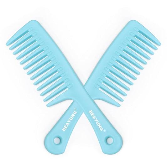 2PCS Large Wide Tooth Comb, Shower Combs, Hair comb for wet curly hair, Durable Hair Brush for Best Styling and Professional Hair Care(2Blue)