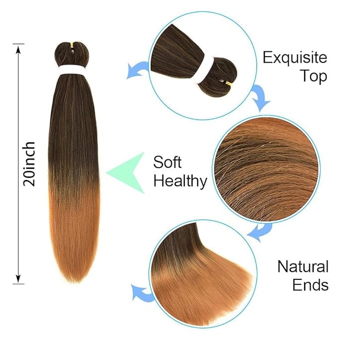 8 Pack Ombre Braiding Hair Pre Stretched - 20" 80G/Pack Premium Pre Stretched Braiding Hair Extensions, Professional Itch Free Hot Water Setting Yaki Texture Prestretched Hair (1B27)