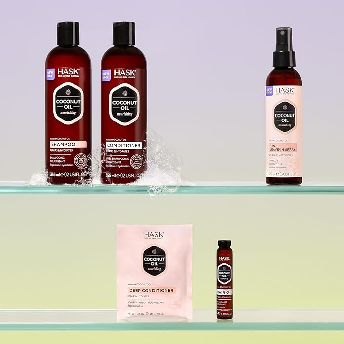HASK 5-in-1 Leave-In Conditioner Duo (6oz-Qty 2) & Deep Conditioner Packette, Color Safe, Sulfate-Free, Paraben-Free, Gluten-Free, for All Hair Types (Coconut)
