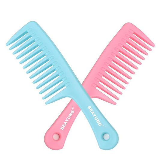 2 PCS Large Wide Tooth Comb, Shower Combs for Women, Curly Hair Brush, Detangling Comb, Hair Styling, Hairdressing Tool (1Blue,1Pink)