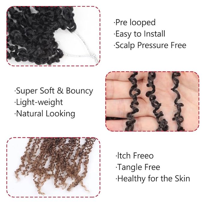Yanky Twist Crochet Hair, PILLUGER Yaki Twists Hair Micro Spring Twist Braids,9 Packs Pre-looped passion Twist Brown Senegalese With Curls Crochet Synthetic Hair Extensions（14-1B-4-30）